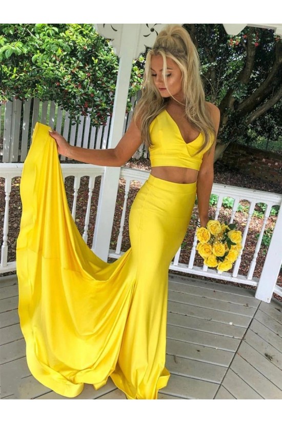 Mermaid Two Pieces Long Yellow Prom Dresses Formal Evening Gowns 901058 Mermaid Two Pieces Long Yellow Prom Dresses Formal Evening Gowns 901058