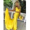Mermaid Two Pieces Long Yellow Prom Dresses Formal Evening Gowns 901058