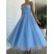 A-Line Blue Sparkle Tulle Prom Dresses Formal Evening Gowns 901059