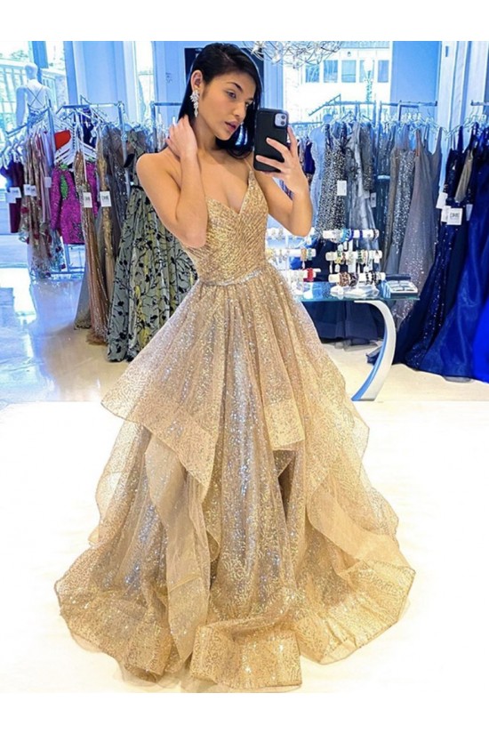 A-Line Sparkle Tulle Long Prom Dresses Formal Evening Gowns 901063 A-Line Sparkle Tulle Long Prom Dresses Formal Evening Gowns 901063
