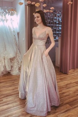 A-Line Sparkle Long Prom Dresses Formal Evening Gowns 901067