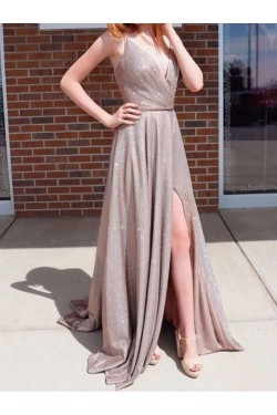 A-Line Sparkle Long Prom Dresses Formal Evening Gowns 901070