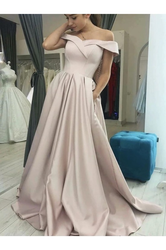 A-Line Off the Shoulder Long Satin Prom Dresses Formal Evening Gowns 901072 A-Line Off the Shoulder Long Satin Prom Dresses Formal Evening Gowns 901072