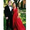 A-Line Red V Neck Long Prom Dresses Formal Evening Gowns 901074