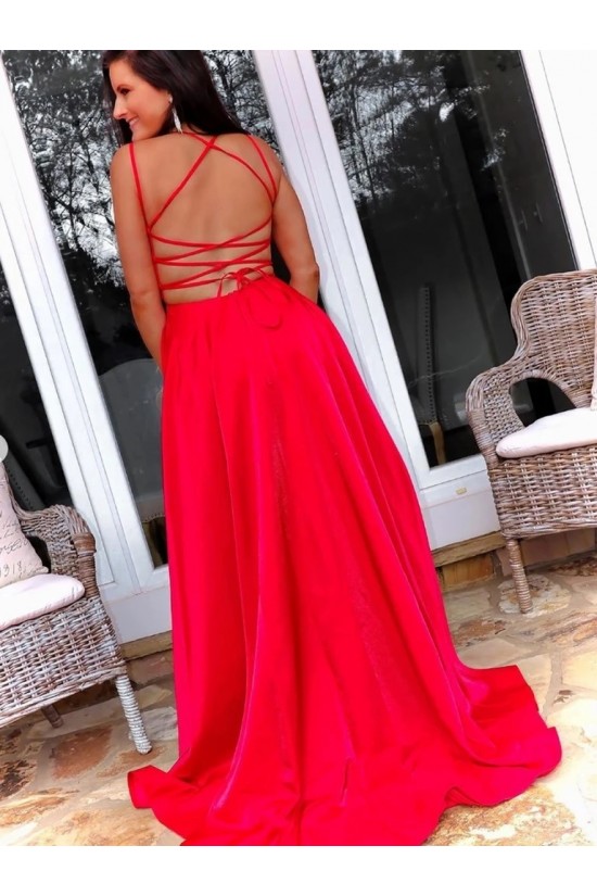 A-Line Spaghetti Straps Long Red Prom Dresses Formal Evening Gowns 901075 A-Line Spaghetti Straps Long Red Prom Dresses Formal Evening Gowns 901075