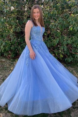 A-Line Lace Long Prom Dresses Formal Evening Gowns 901076