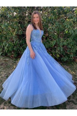 A-Line Lace Long Prom Dresses Formal Evening Gowns 901076