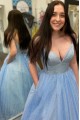 Long Blue Sparkle Tulle Prom Dresses Formal Evening Gowns 901079