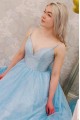 Long Blue Sparkle Tulle Prom Dresses Formal Evening Gowns 901079