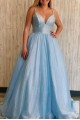 Long Blue Sparkle Tulle Prom Dresses Formal Evening Gowns 901079