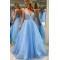 Long Blue Sparkle Tulle Prom Dresses Formal Evening Gowns 901079