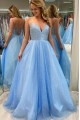 Long Blue Sparkle Tulle Prom Dresses Formal Evening Gowns 901079