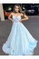 A-Line Long Blue Lace Prom Dresses Formal Evening Gowns 901084 A-Line Long Blue Lace Prom Dresses Formal Evening Gowns 901084