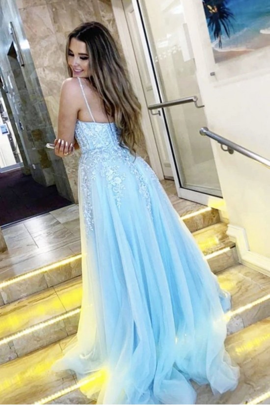 A-Line Long Blue Lace Prom Dresses Formal Evening Gowns 901084 A-Line Long Blue Lace Prom Dresses Formal Evening Gowns 901084