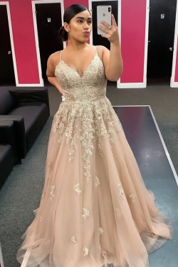 A-Line Lace Long Prom Dresses Formal Evening Gowns 901087
