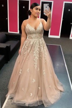 A-Line Lace Long Prom Dresses Formal Evening Gowns 901087
