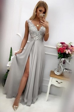 Lace and Chiffon Long Prom Dresses Formal Evening Gowns 901088