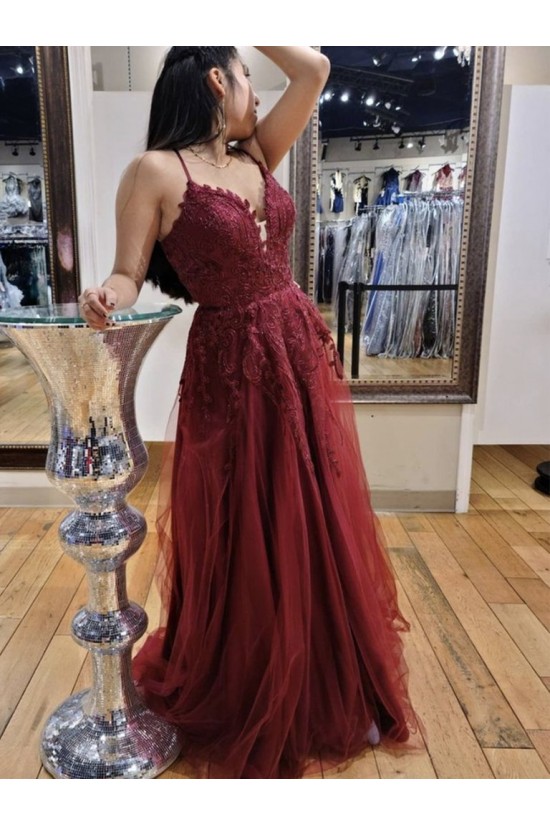 A-Line Lace and Tulle Long Prom Dresses Formal Evening Gowns 901096 A-Line Lace and Tulle Long Prom Dresses Formal Evening Gowns 901096