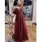 A-Line Lace and Tulle Long Prom Dresses Formal Evening Gowns 901096