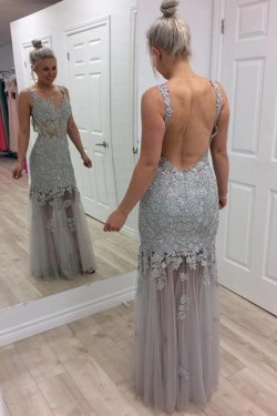 Long Lace and Tulle Prom Dresses Formal Evening Gowns 901097