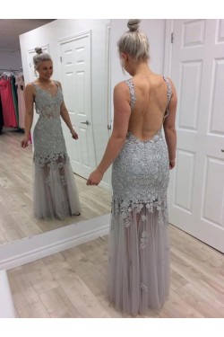 Long Lace and Tulle Prom Dresses Formal Evening Gowns 901097