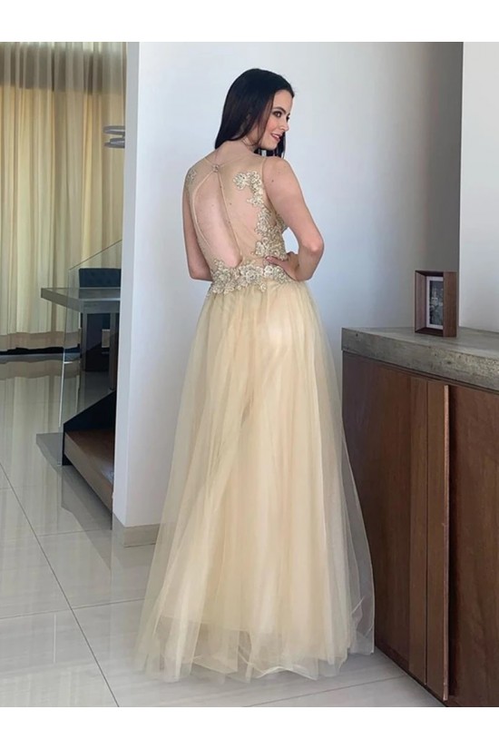 A-Line Lace and Tulle Long Prom Dresses Formal Evening Gowns 901099 A-Line Lace and Tulle Long Prom Dresses Formal Evening Gowns 901099