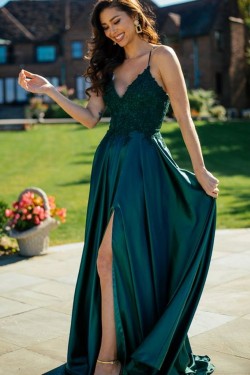 A-Line Lace Long Prom Dresses Formal Evening Gowns 901102