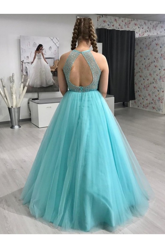 A-Line Long Blue Beaded Prom Dresses Formal Evening Gowns 901103 A-Line Long Blue Beaded Prom Dresses Formal Evening Gowns 901103