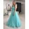 A-Line Long Blue Beaded Prom Dresses Formal Evening Gowns 901103