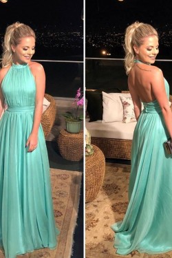 Simple Long Halter Prom Dresses Formal Evening Gowns 901104