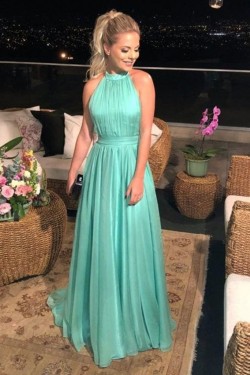 Simple Long Halter Prom Dresses Formal Evening Gowns 901104