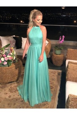 Simple Long Halter Prom Dresses Formal Evening Gowns 901104