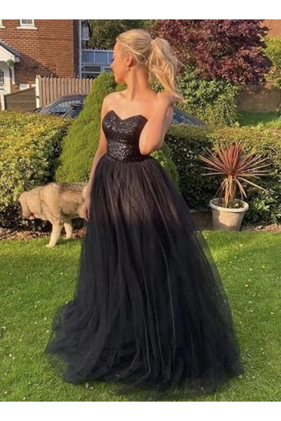 Long Black Sequins and Tulle Prom Dresses Formal Evening Gowns 901106 Long Black Sequins and Tulle Prom Dresses Formal Evening Gowns 901106