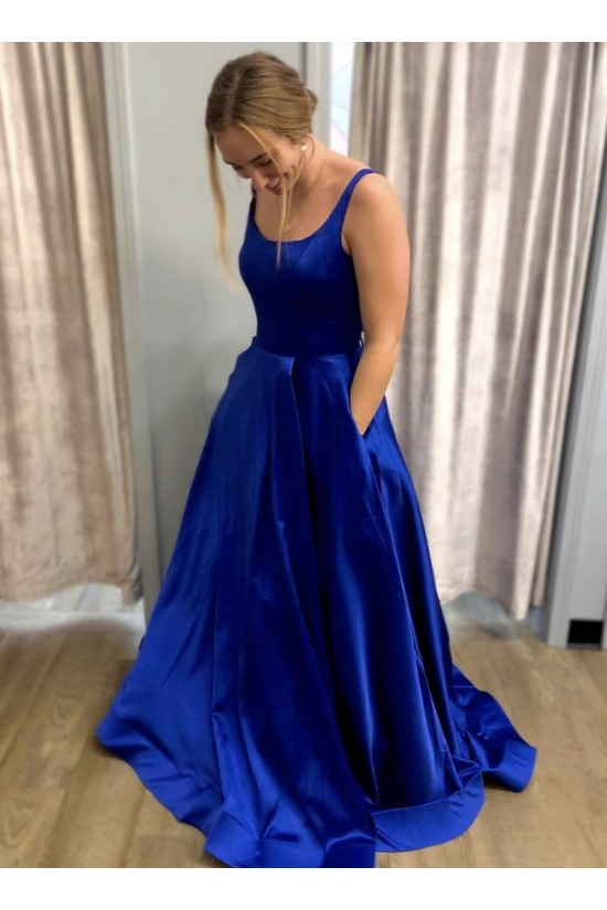Long Blue Satin Prom Dresses Formal Evening Gowns 901108 Long Blue Satin Prom Dresses Formal Evening Gowns 901108