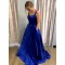Long Blue Satin Prom Dresses Formal Evening Gowns 901108