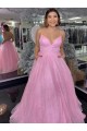 A-Line Sparkle Tulle Lavender Long Prom Dresses Formal Evening Gowns 901113