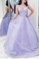 A-Line Sparkle Tulle Lavender Long Prom Dresses Formal Evening Gowns 901113