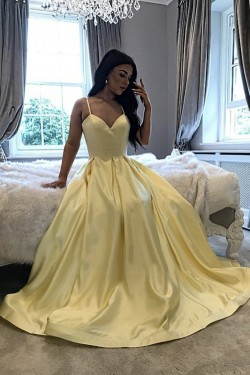 Long Yellow Spaghetti Straps Long Prom Dresses Formal Evening Gowns 901115