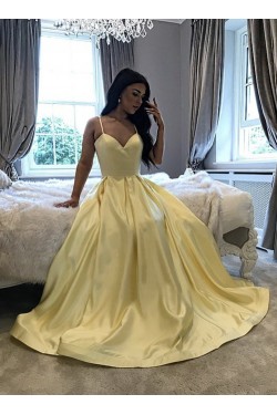 Long Yellow Spaghetti Straps Long Prom Dresses Formal Evening Gowns 901115