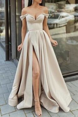 A-Line Off the Shoulder Long Prom Dresses Formal Evening Gowns 901116