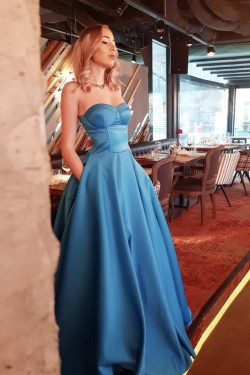 A-Line Strapless Long Prom Dresses Formal Evening Gowns 901117