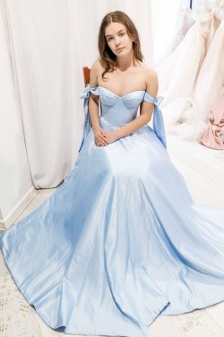 A-Line Off the Shoulder Long Prom Dresses Formal Evening Gowns 901118