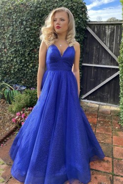 A-Line Long Blue Prom Dresses Formal Evening Gowns 901119