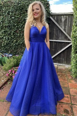 A-Line Long Blue Prom Dresses Formal Evening Gowns 901119