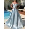 A-Line Off the Shoulder Satin Long Prom Dresses Formal Evening Gowns 901121