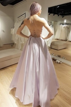 Long Satin V Neck Prom Dresses Formal Evening Gowns 901126