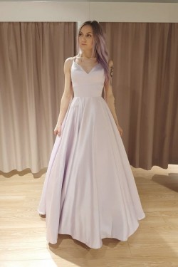 Long Satin V Neck Prom Dresses Formal Evening Gowns 901126