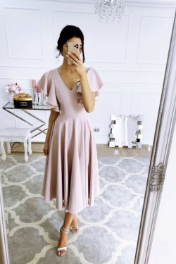 A-Line Tea Length Long Prom Dresses Formal Evening Gowns 901128