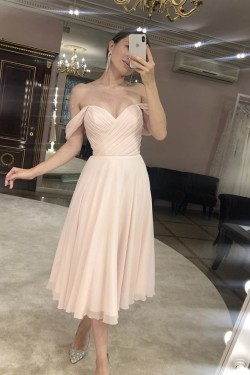 A-Line Tea Length Chiffon Long Prom Dresses Formal Evening Gowns 901129
