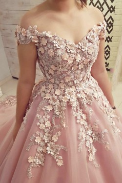 A-Line Off the Shoulder Lace Long Prom Dresses Formal Evening Gowns 901130